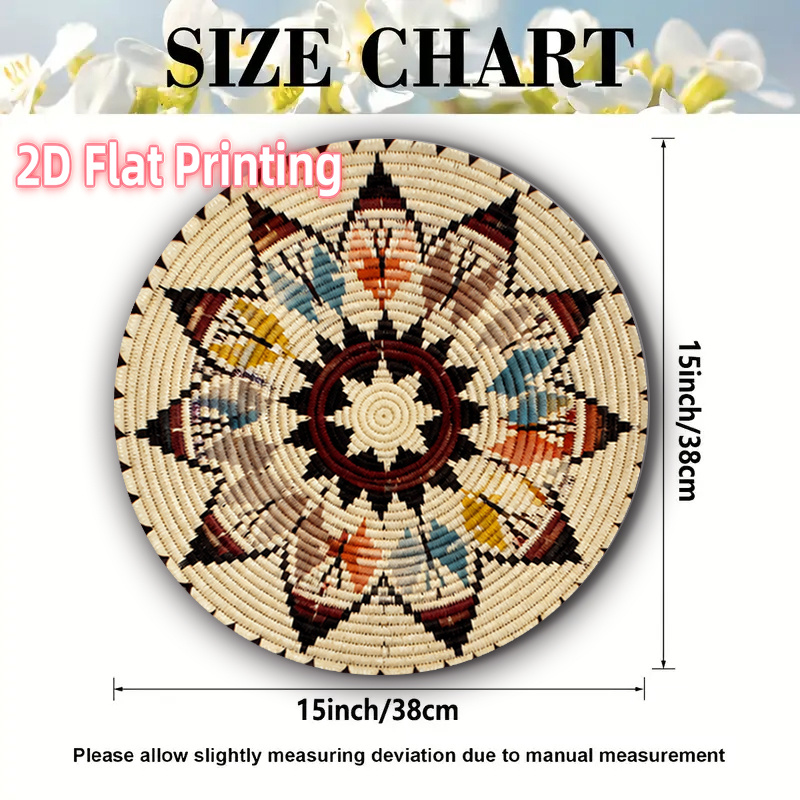 TEMU 4pcs 2d Printed Round Table Mat 15in Geometric Basket Beige Theme Design Suitable For Parties, Camping, Travel, Festivals And Indoor/outdoor