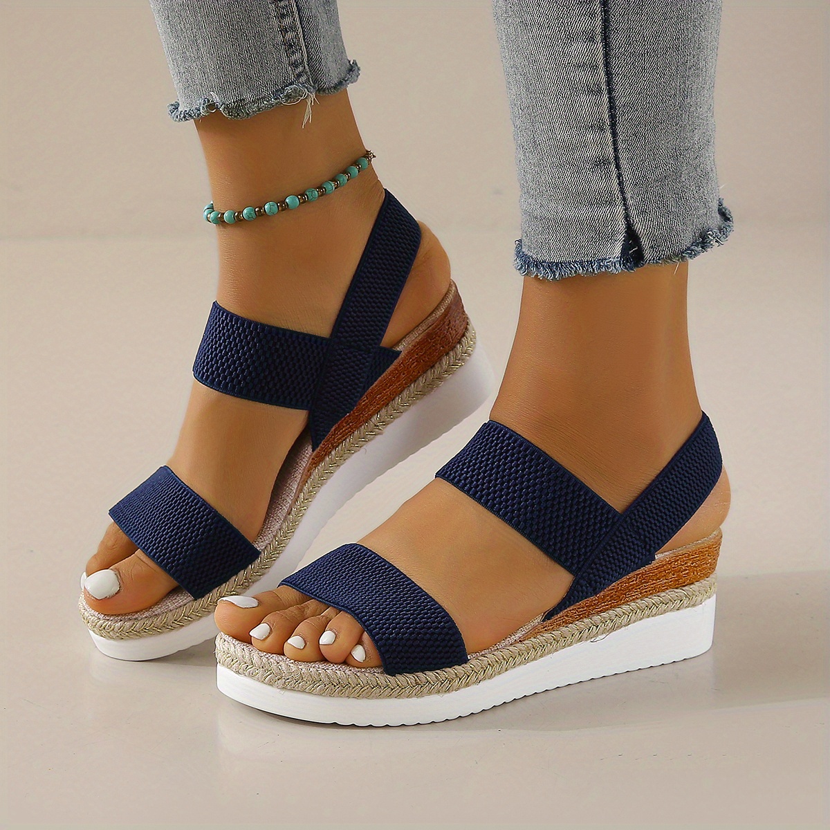 women's slip platform sandals thick wedge heel breathable Temu Oman