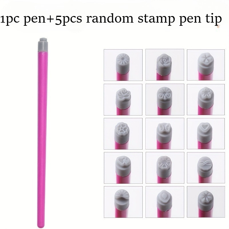 TEMU [Penne per stamping con motivi] Set di penne per stamping per nail art, stile casuale, 6 pezzi/set | Strumenti per stamping con design a fiori e