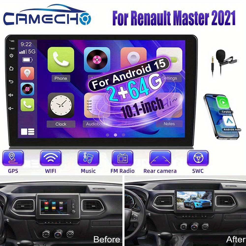 Image of Camecho [2g+64g] For Renault Master 2021 15.0 Car Stereo, 10.1 Inch Support Auto With Wifi Gps Navigation Ahd Backup Camera Mic Fm Rds Radio Receiver Eq Hifi Steering Wheel Controls