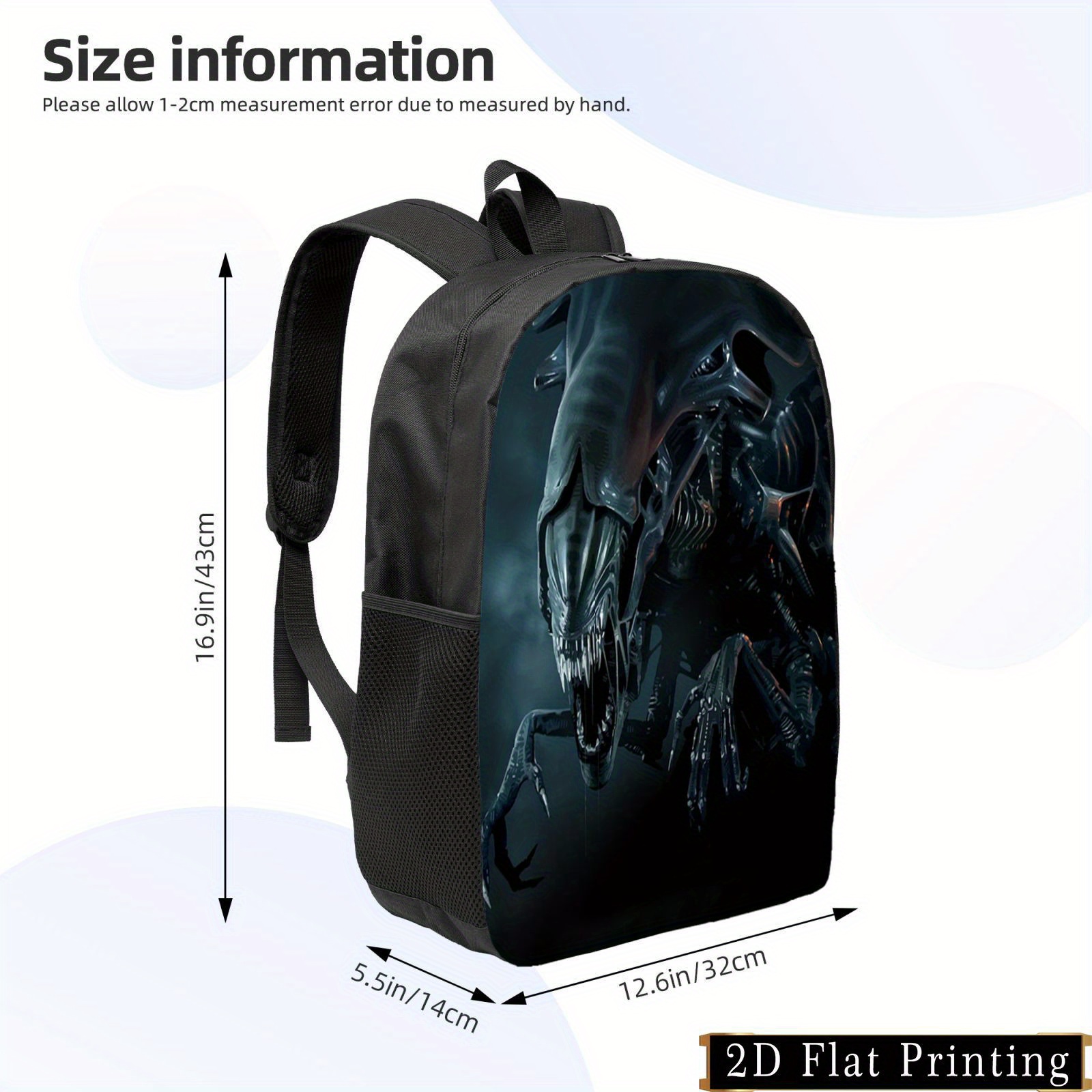 Science Fiction Alien Backpack - Stylish Black Student Bag with Adjustable Straps, Large Capacity, and Side Pockets, Perfect for School or Travel, Casual Design, Hand Washable, Student Backpack | Edgy Backpack | Durable Zipper Closure, School Backpac