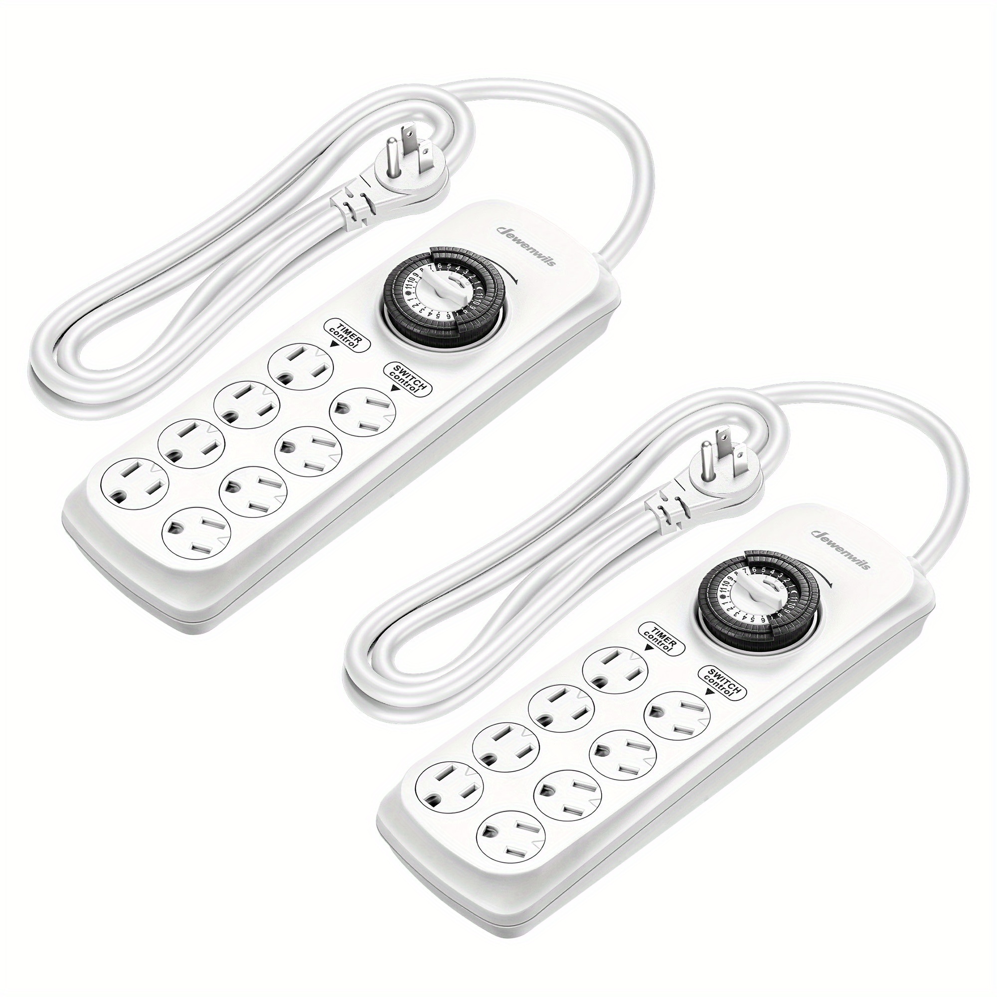 TEMU Dewenwils 2-pack Mechanical Timer Power Strip With 8 Outlets, Flat Plug, 6ft Long Cord, Protection, Indoor Timer For, Bearded , Aquarium, Grow