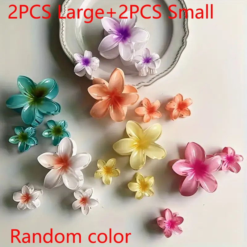 TEMU 4pcs Set: 2 X 8cm   2 X 4cm Egg Flower Hair Clips, Random Colors, Gradient , Fashionable - Suitable For Photography And Daily Use, Back-comb