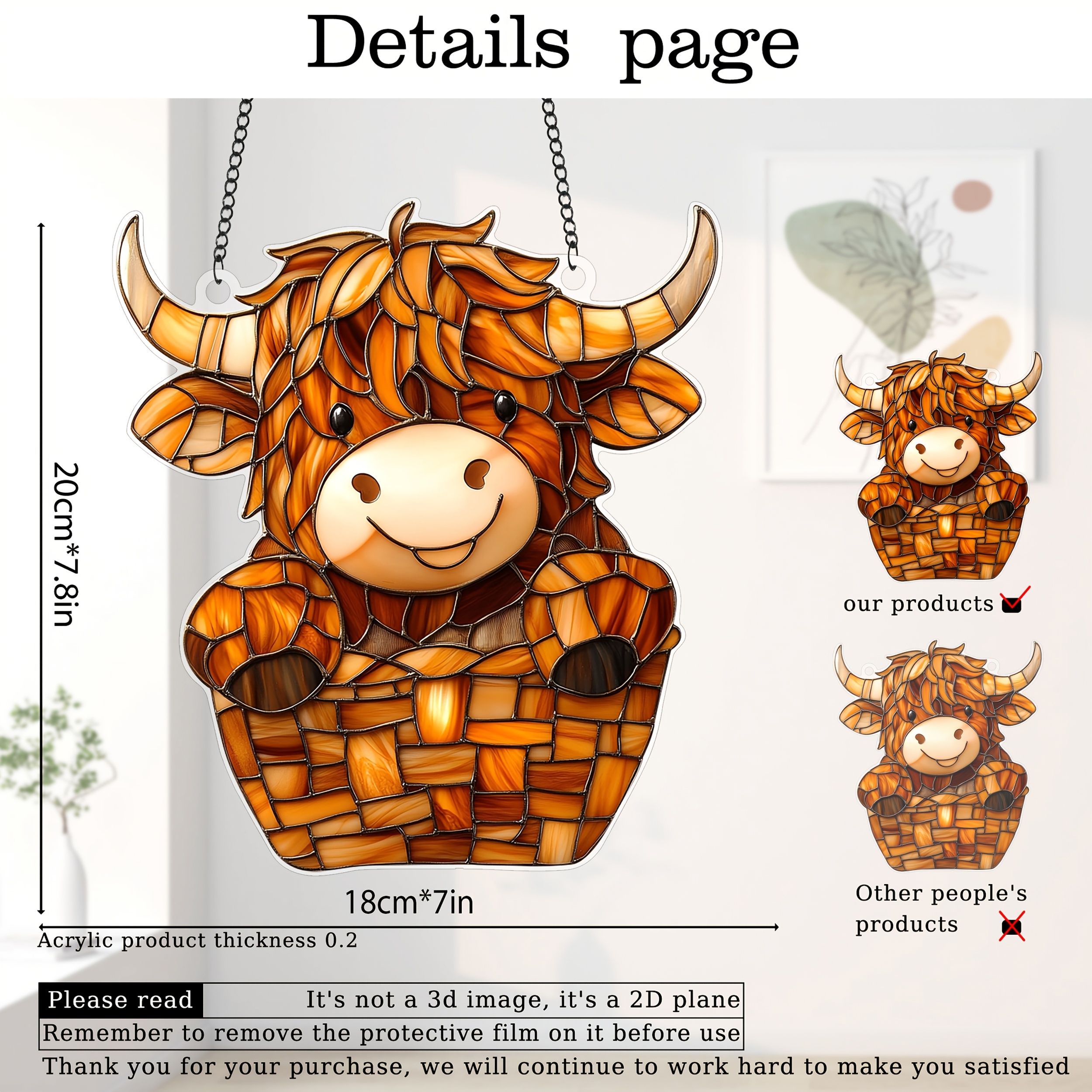 TEMU Attrape-lumière acrylique suspendu 2D plat, 1 pièce, mignonne petite vache des . Très adapté pour décorer les salons, les cours, les pièces, les