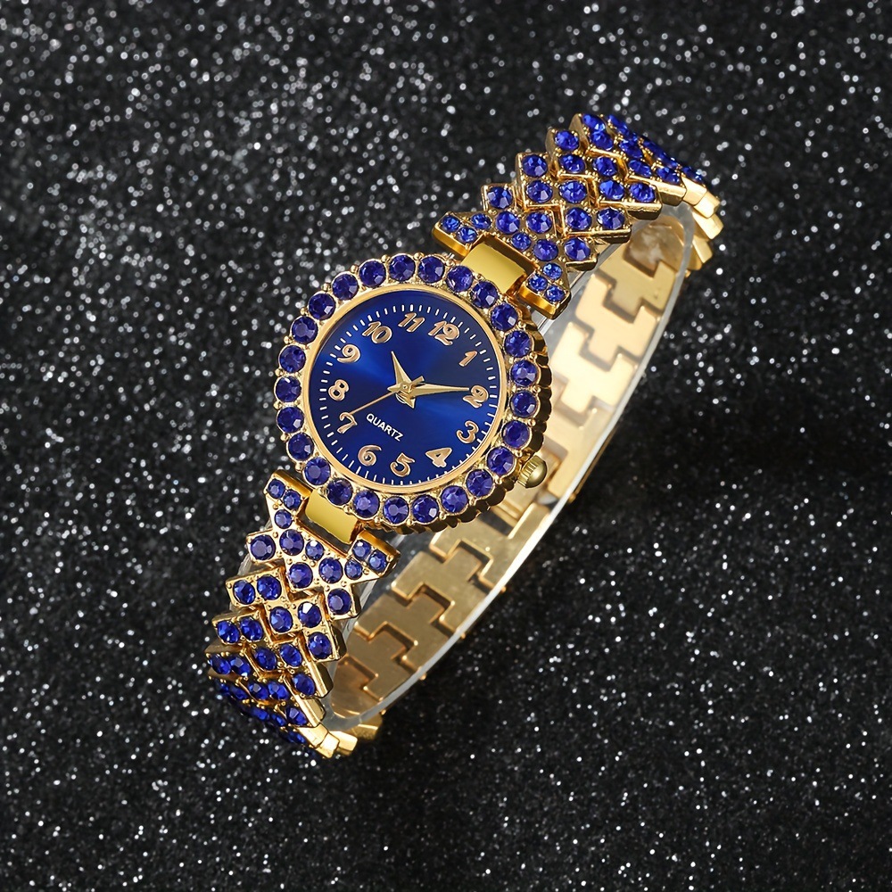 6pcs Women's Rhinestone Watch & Jewelry Set with Quartz Movement Watches, Elegant Bracelet, Necklace, Ring & Earrings - Sparkling Alloy Dress Watch Set for Wedding, Party, Prom - Complete Gift Set for Birthdays/Annivers