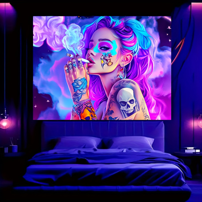Uv Black Light Tapestry Fluorescent Skeleton Wall Art Decor_voghion.com