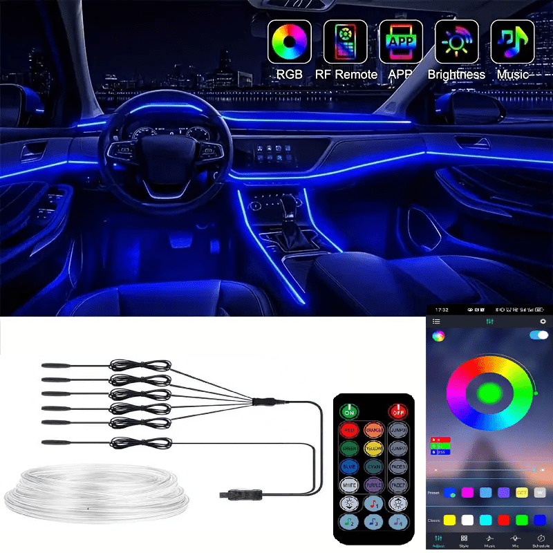 TEMU 236-inch Led Lights For Car Interiors Featuring Wireless App And Button Control, A Ambient Lighting Kit With 16 Million Colors, , And A Usb Neon