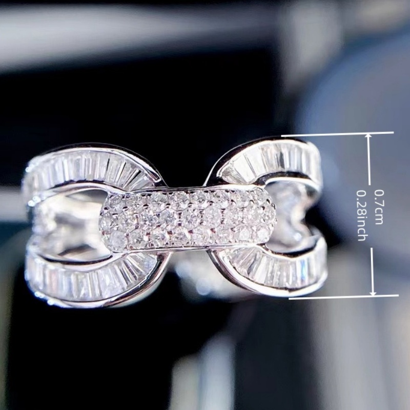 Women's Luxury Inlay Zirconia Interlocking Chain Link Wide Band Ring