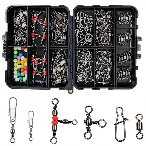 140pcs fishing kit portable multifunctional tackle box with swivels snaps lures and accessories for angling