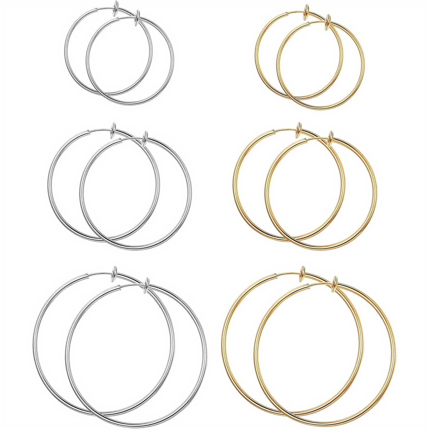 TEMU 6 Pairs Clip On Hoop Earrings For Women No Pieced Jewelry Spring Big Fake Earrings Set