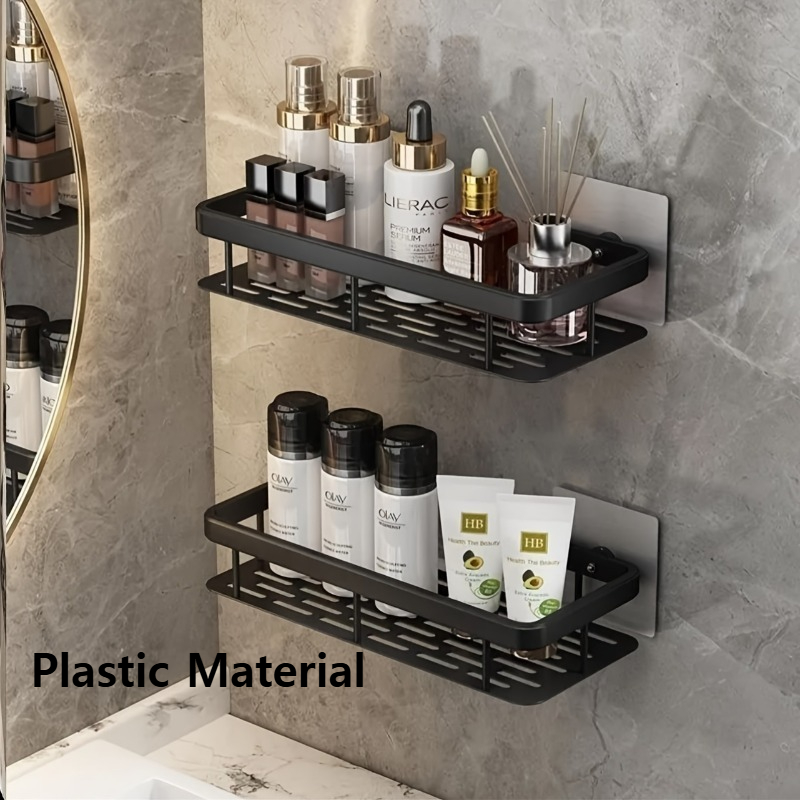 TEMU 2-pack Black Wall-mounted Storage Rack, Heavy-duty Plastic No-drill Adhesive Organizer Shelf, Bathroom Shower Caddy And Kitchen Storage Rack,