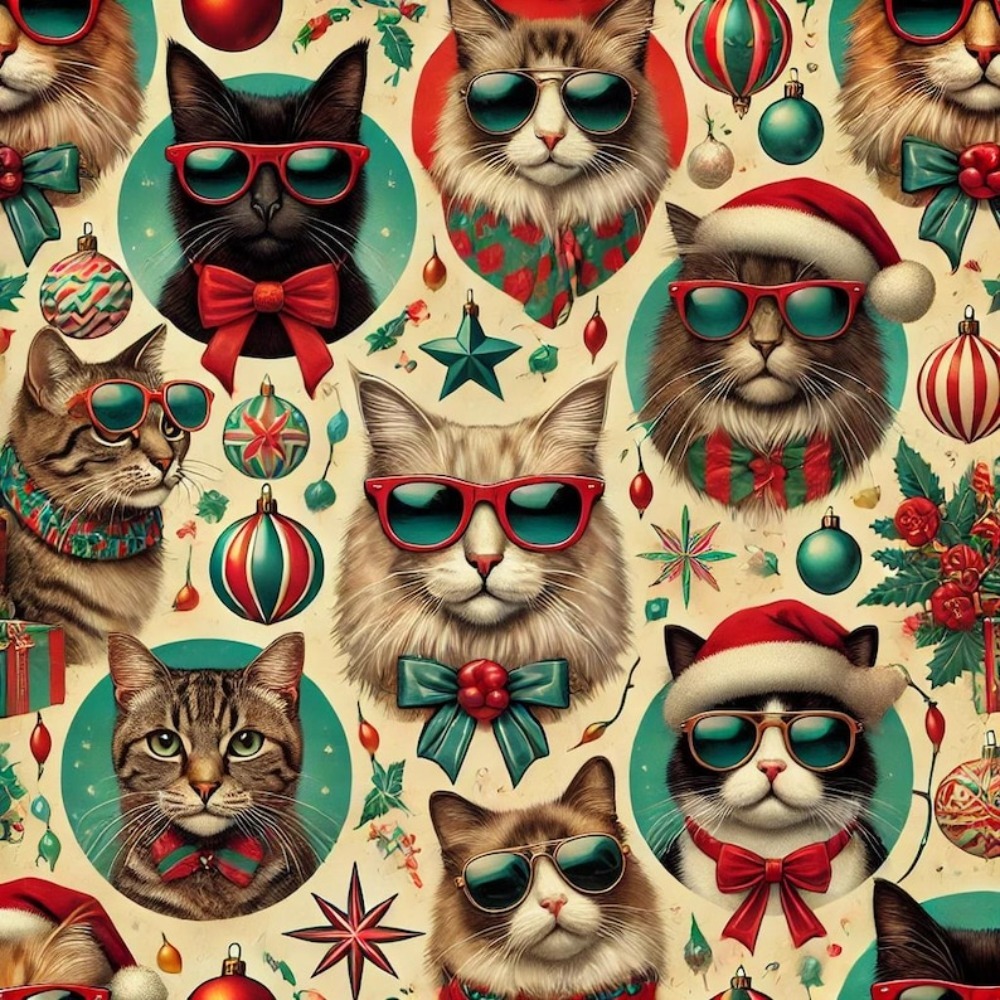 TEMU 1 Roll Large 58"x23" Retro Cat Wrapping Paper With In Fashion Glasses - Multicolor Pp Film For Christmas Gifts, Party Supplies, Cat-themed