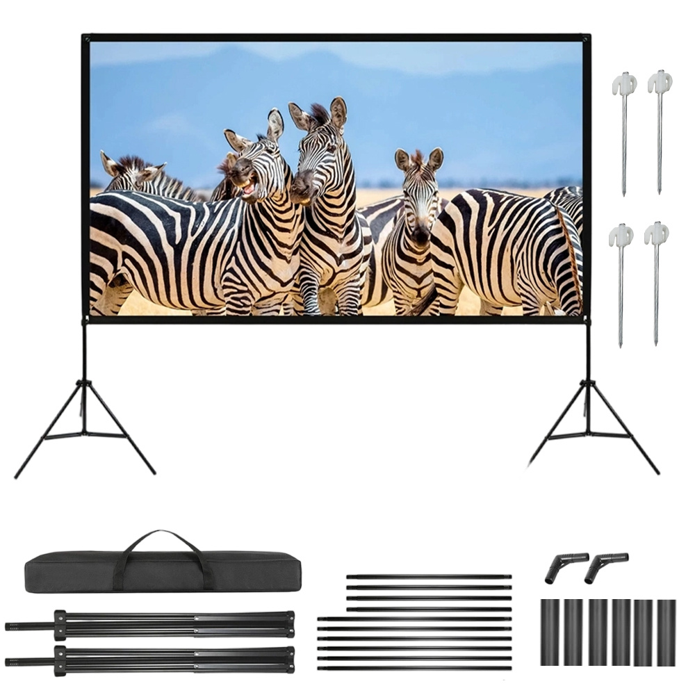 100 Inches Projector Screen Screen 16:9 Ratio 160° Background Bracket Photographic Background Bracket Equipped With 2 Tripods For Camping, Conferences And Weddings