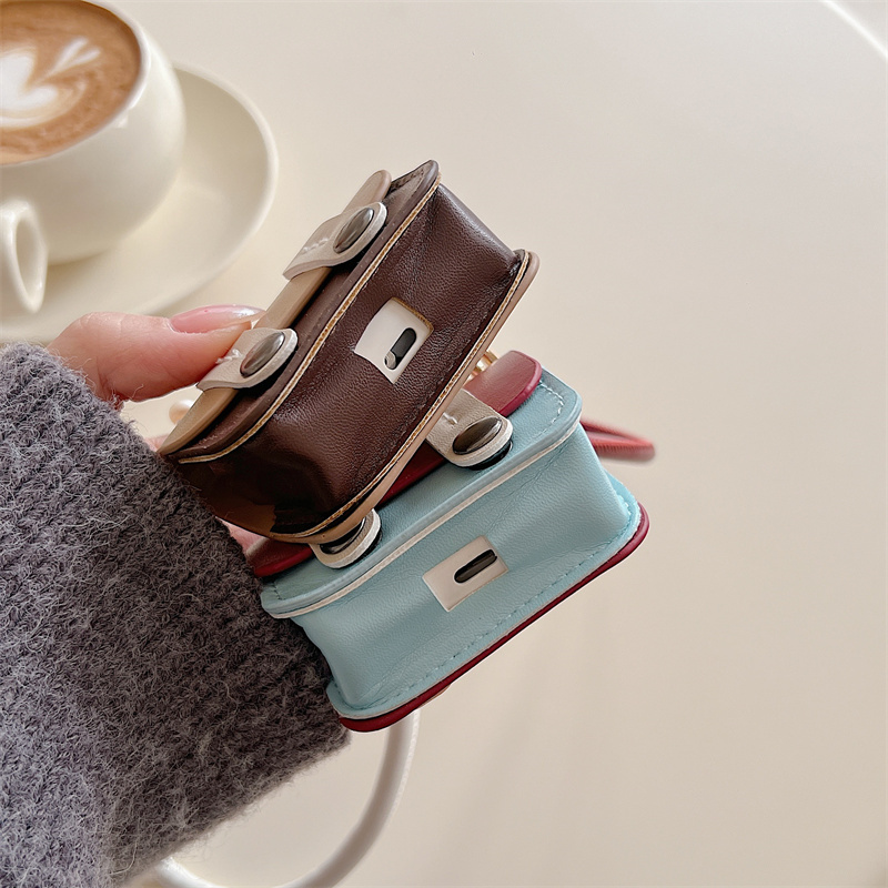 Korean Color-Blocking Backpack Is Suitable for Airpods Pro2/3 Protective Case with Lanyard Suitable for Earphone Shell Second And Third Generation Niche for Airpods 4 Protective Case