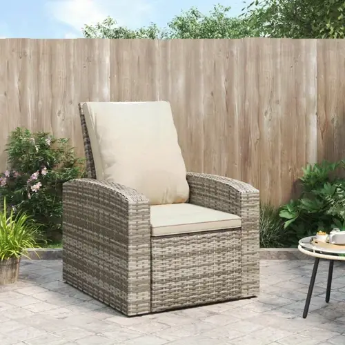 light brown poly rattan patio reclining chair with cushions manual recliner ergonomic armrests solid back support weather resistant outdoor furniture for garden deck backyard woven texture style thick
