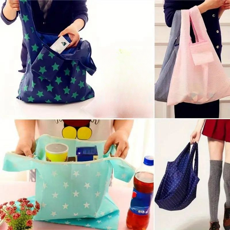 1pc   foldable shopping bag reusable oxford cloth tote lightweight   handbag non food contact rectangular kitchen storage bag details 6