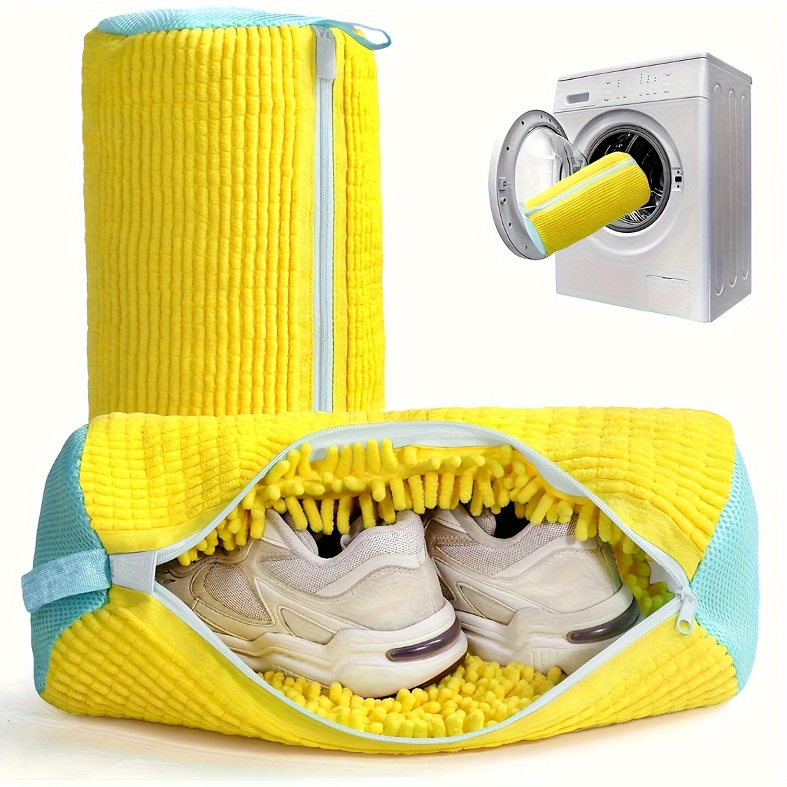 2 items 1 cleaning shoe 1 multifunctional shoe rack   in 3 colors yellow gray white durable zipper storage   mesh shoe is perfect for washing drying and   shoes and sneakers laundry bags Product details 5