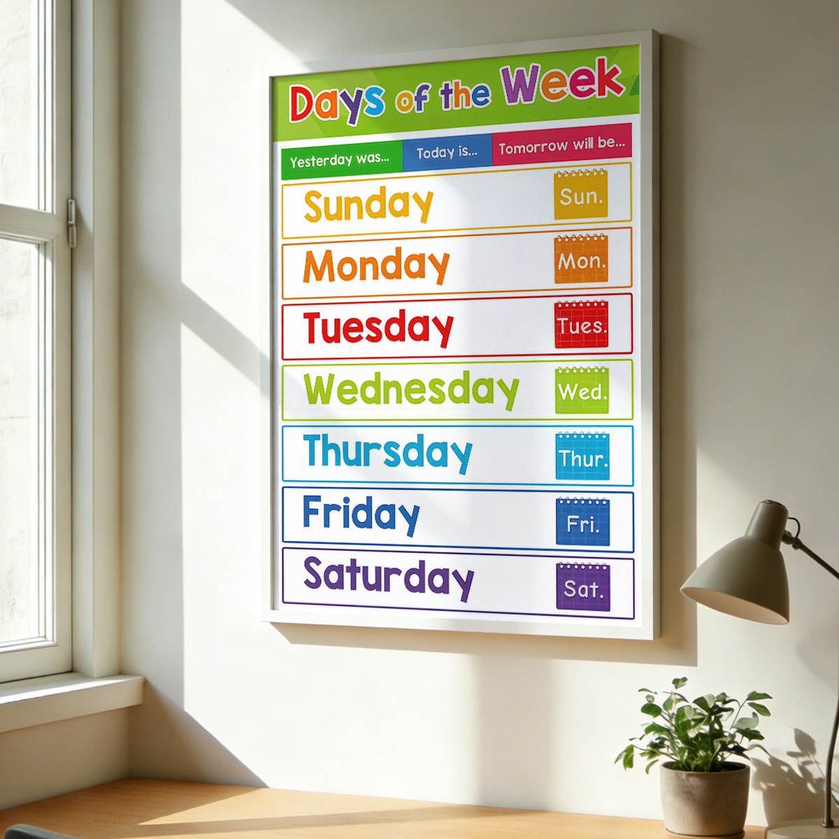 TEMU 2d Flat, 1pc Days Of The Week Poster For - Colorful Educational Calendar Chart With Abbreviations, Bright Suitable For Classroom, , Wall Art,