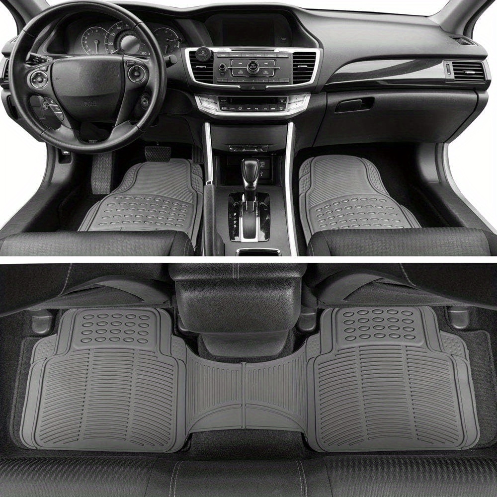 3pcs FlexTough All-Weather Rubber Car Floor Mats – Heavy-Duty Waterproof, Non-Slip, Fit for Cars, Trucks, SUVs – Durable Black Automotive Liners with Textured Grip, Easy to Clean, Vehicle Interior Protection, Sleek Car Accessory, Nonslip Surface