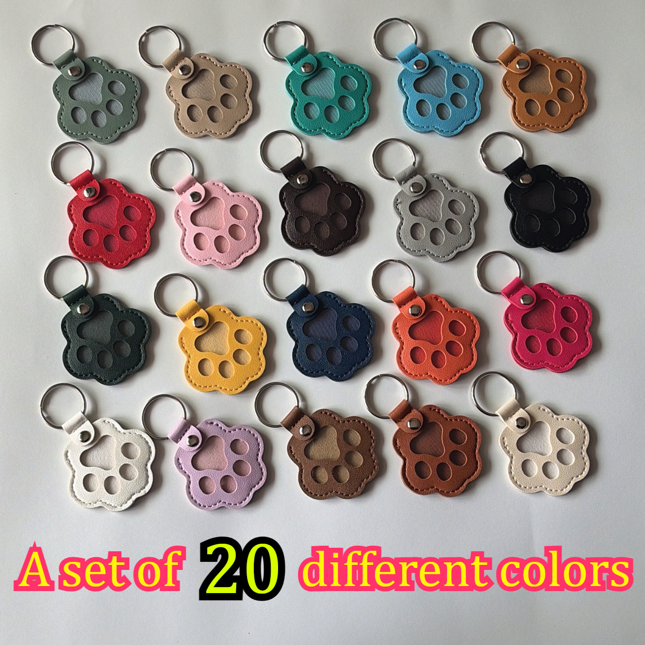 TEMU 20pcs Dog Hair Keychains, 20 Colors Of Cute Paw-shaped Pet Souvenir Keychains, Cat Hair Keychains, Faux Leather Pet Hair Collection, Pet