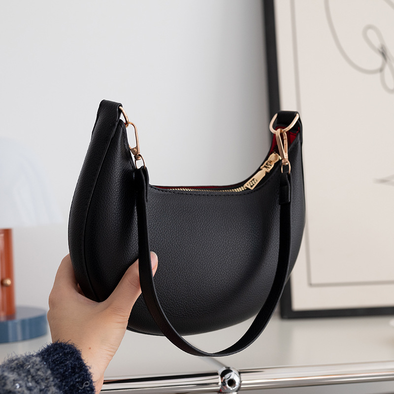 Retro Half Moon Shoulder Bag For Women - Detachable Strap & Zipper Closure Handbag With Nylon & Polyester Lining, Suitable For Valentine's Gift, 5 Colors (//) - Paint, For,, Travel
