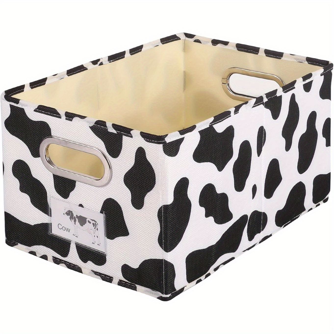 

Cow Print Foldable Storage Basket With Handles – Washable Linen Organizer For Desktop, Closet, Or Shelf – Decorative Farmhouse Window Pocket – Small Size