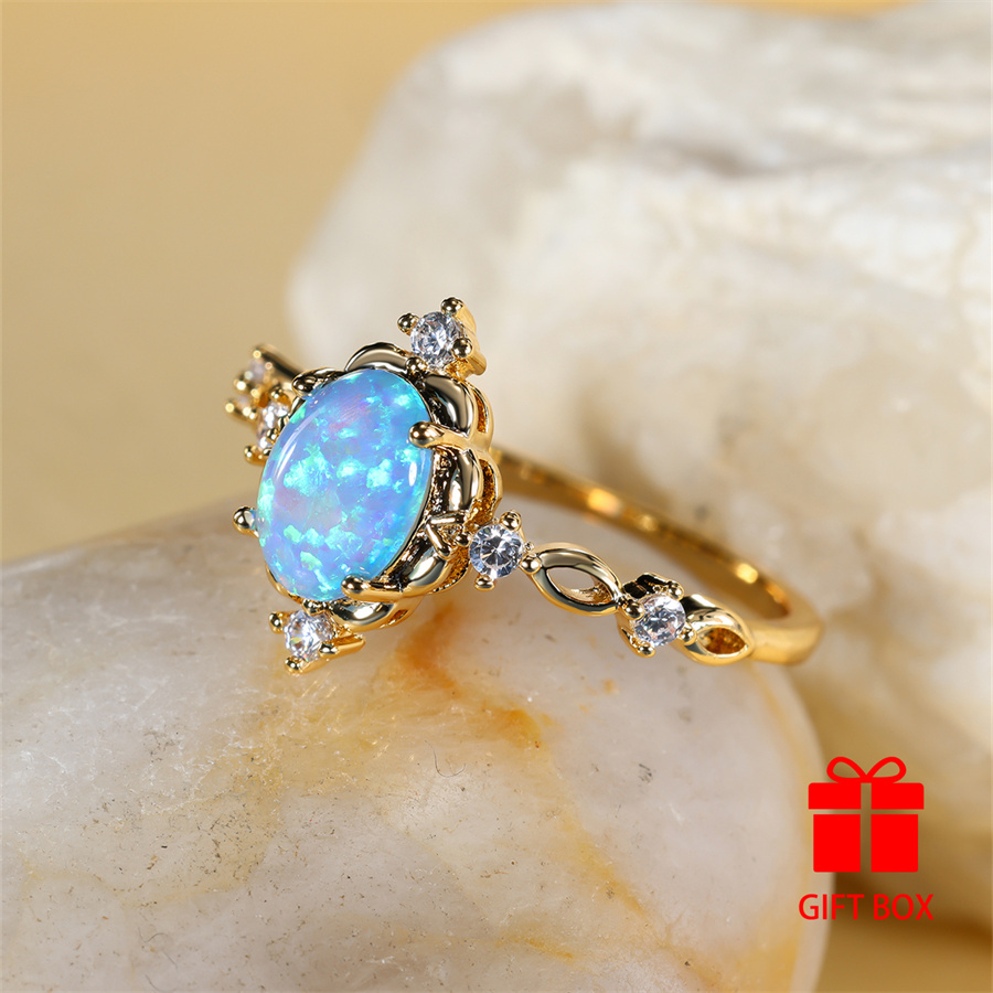 Copper Ring with Synthetic Opal Stone Personalized Jewelry for Women