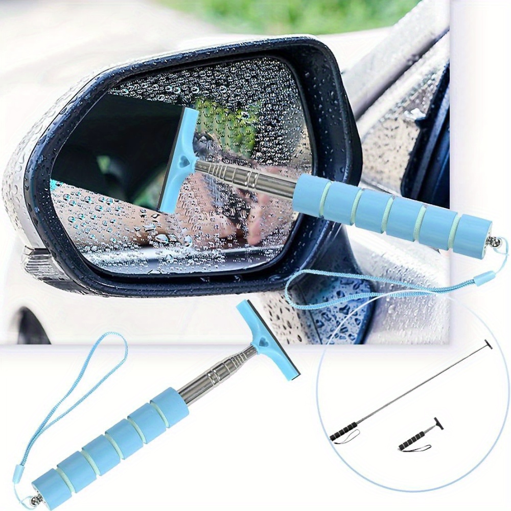 

Smudge Eraser, Retractable Car Mirror Wiper - Portable & Side Mirror Cleaner For , Days - Stainless Steel & Rubber Brush Head - Blue (1pc)