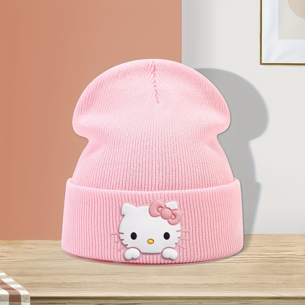 

Sanrio Hello Kitty Beanie Hat - Breathable Polyester Knit Cap With Elasticity, Anime Themed, Woven , Hand Washable - Accessory, Knit Hat, Sanrio