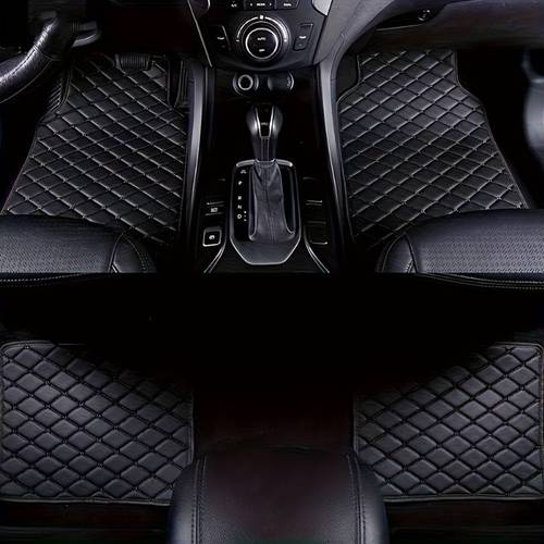 5pcs set black diamond high quality floor mats for cars easy clean faux pu faux pu leather car floor mats full coverage front and rear mats suitable for sedans trucks suvs use