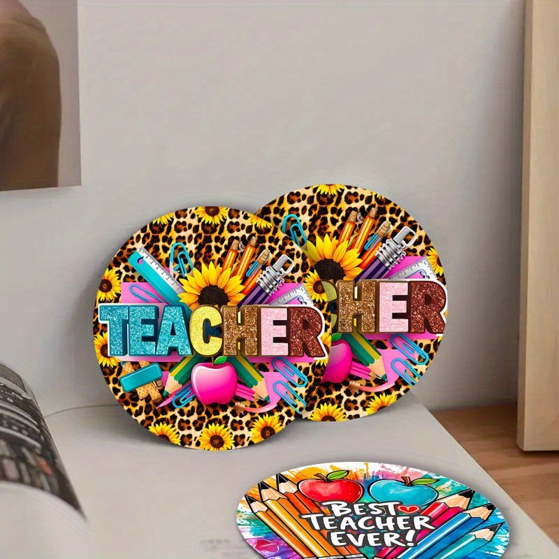 TEMU 6 stuks Houten Onderzetters | Leuke Cartoon Educatieve Ontwerpen | Perfect Cadeau Idee voor Terug naar School voor Leraren, Bureau Decoratie,