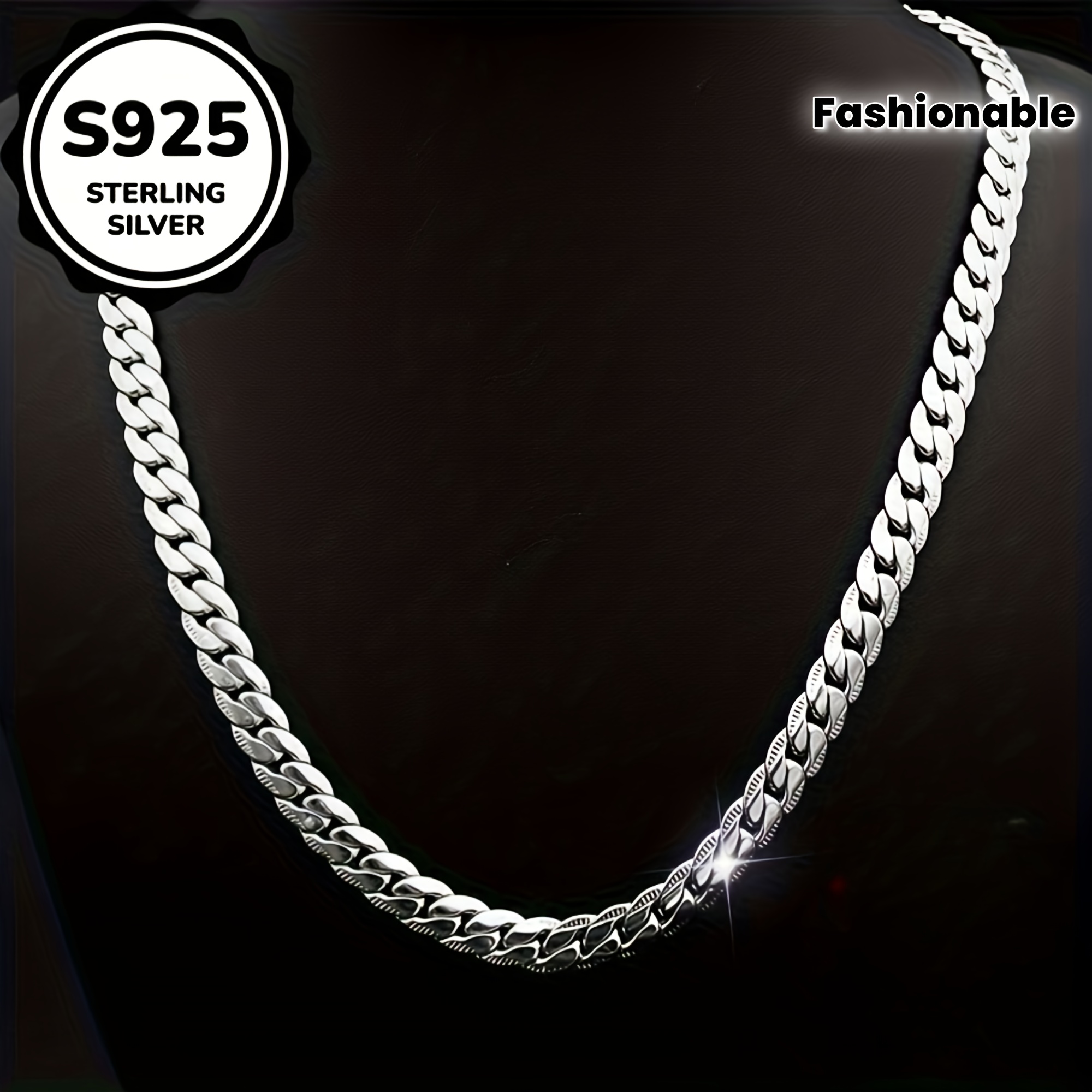 TEMU Chaîne NK en Argent 925 Gaufrée, Collier Unisexe Tendance Hip-Hop en Argent 925, Cadeau Adapté aux