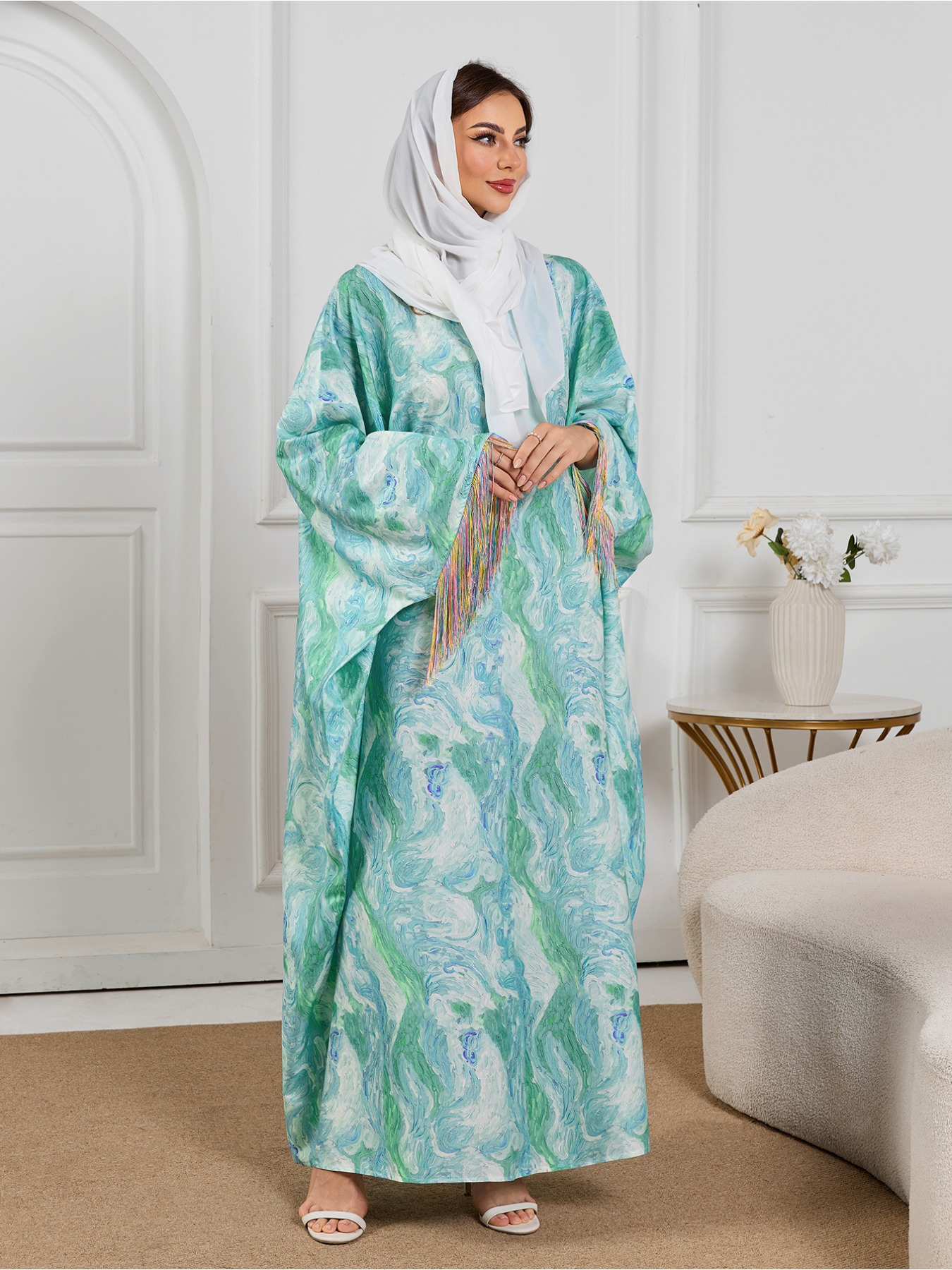 fitted lace wedding dress Modest Muslim Woman's Long Sleeve Slip Abaya