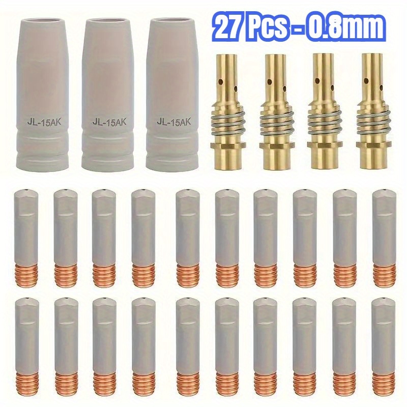27pcs New Coating Mig Welding Torch Set, Mig/mag Mb15ak Consumables Accessory Kit, Torch Set Includes 3 Nozzles, 4 Nozzle Rods, 20 M6 Power Nozzles