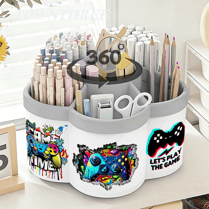 TEMU Drehbarer Stifthalter und Kosmetik Organizer | Game Controller Graffiti Kunst Aufkleber - 360° Drehbare Praktische Desktop Aufbewahrungsbox |