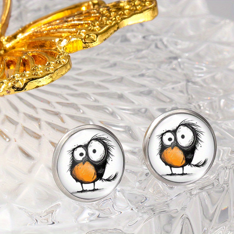 Fashion Cute Sized Eye Hair Ball Illustration Glass Earrings Men's Jewelry Gift