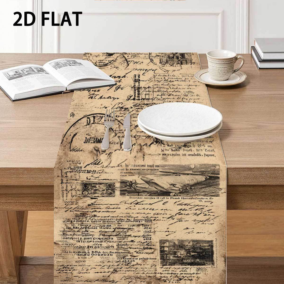 TEMU 1pc Of 2d Flat Vintage Handwritten Letter And Stamp Pattern Tablecloth, Suitable For Nostalgic Theme Decoration In Study, Living Room, Or Coffee