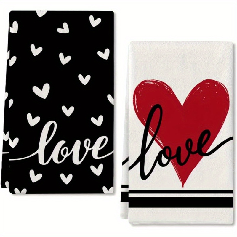 

2-pack Modern Polyester Kitchen Towels, 26x18 Inch, Super Dish Towels , Machine Washable, Ideal For Valentine's Day, Farmhouse Wedding Decor, And Sports Events