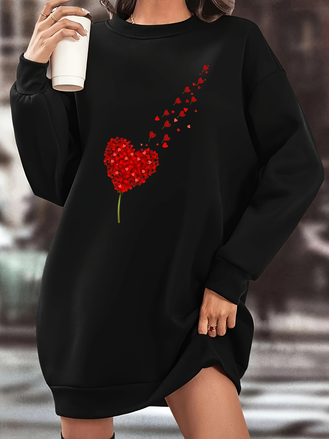women's fleece lined sweatshirt dress red heart berry print Temu
