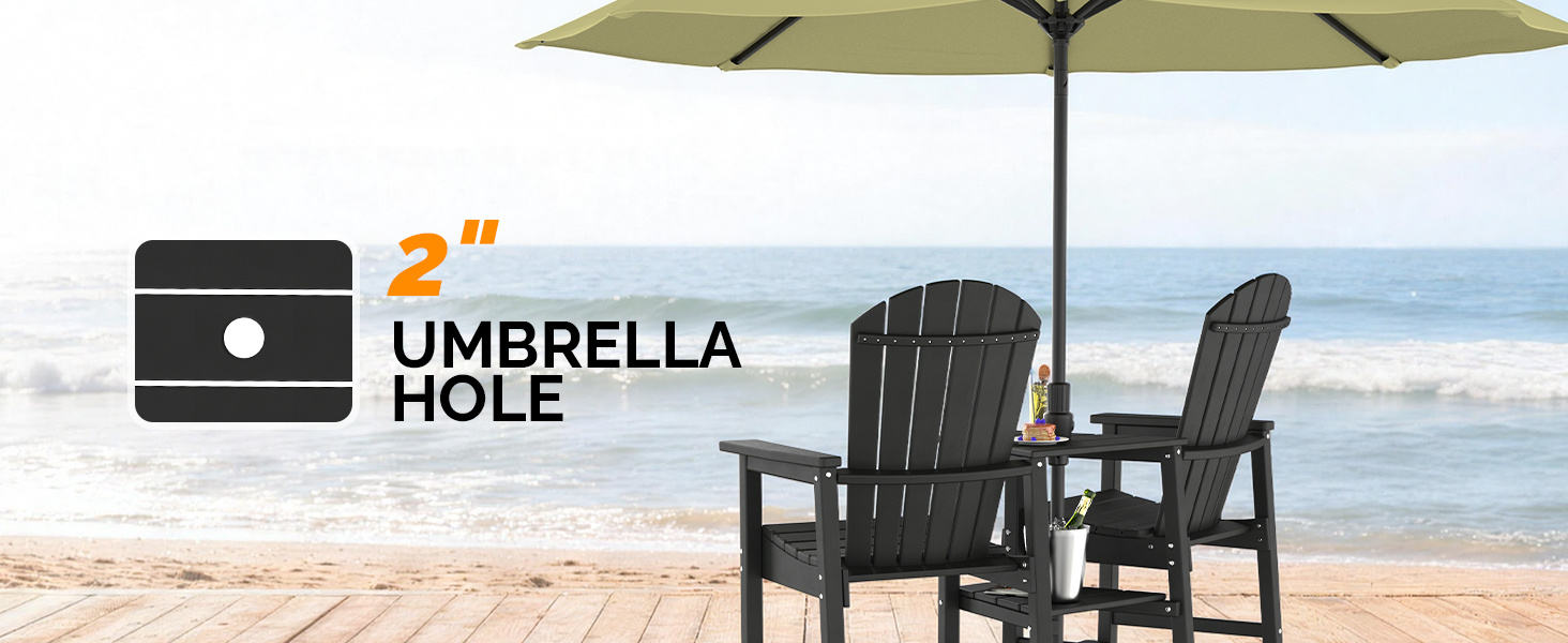 2pcs High-legged Adirondack Chair Set, All-weather High-density Polyethylene (HDPE) Bar Stool, Outdoor Chair with Double Tray and Parasol Opening, Suitable for Balconies, Poolside, Backyards, and Patios.