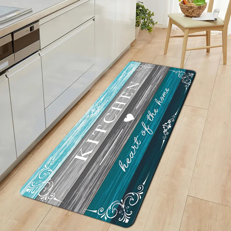 Image of 1pc Thick 1.1cm Kitchen Floor Mat, Blue Wooden Board Pattern Printed Floor Mat Thickened For Room Porch Balcony And Home Decoration