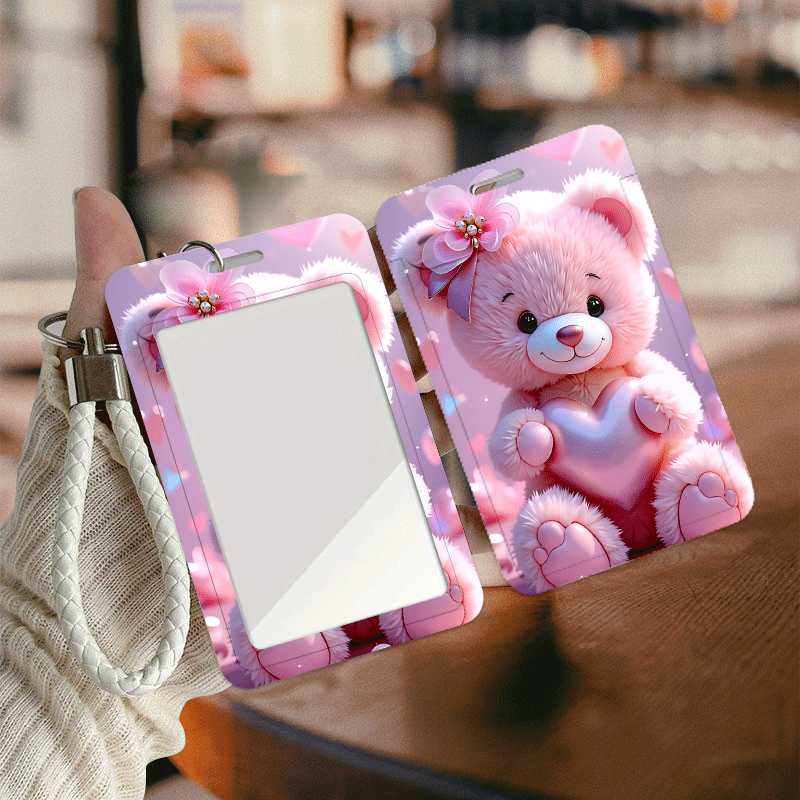TEMU 2d Bear Heart Pattern Cute Cartoon Printed Anti-drop Protective Case Printed Pattern Card Holder Id Badge Clip, Credit Card Holder, Doctor Nurse