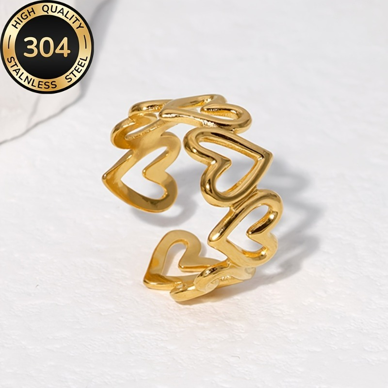 TEMU Anillo abierto dorado de calidad en acero inoxidable con forma de , anillo de dedo ajustable, anillo de para mujer, hipoalergénico,
