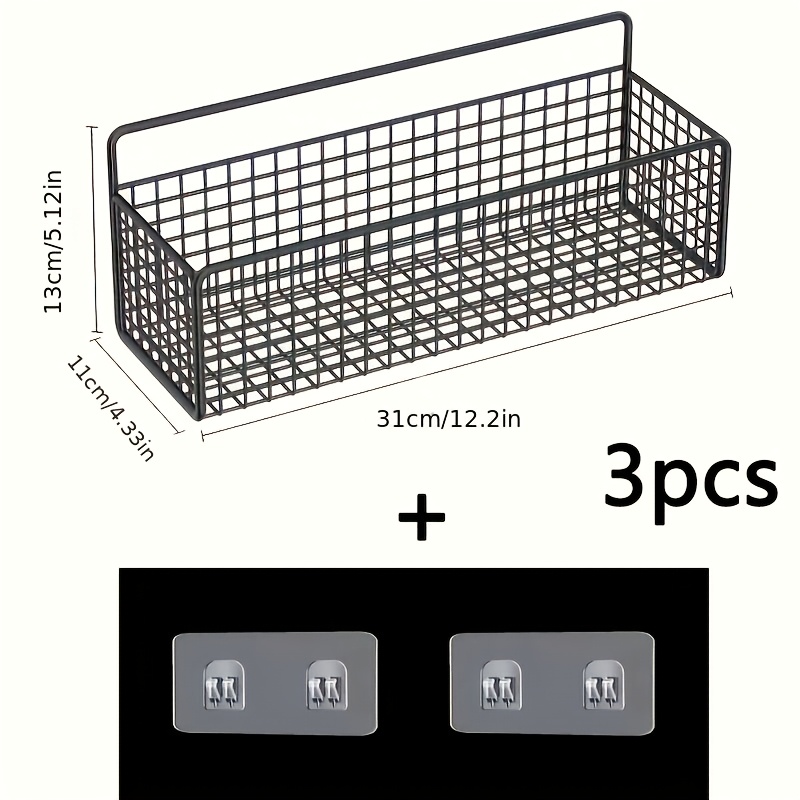3pcs Wall-mounted Metal Storage Basket(1 Storage Basket+ ), No-drill Bathroom Shelf, Vintage Storage Rack For Bathroom Use