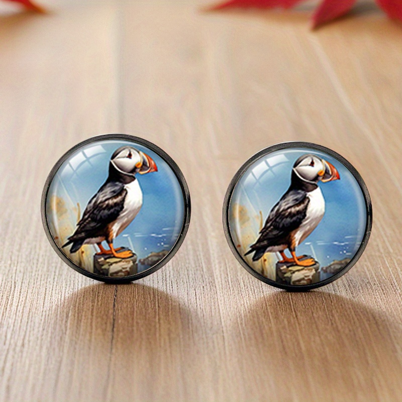 TEMU Une paire de boucles d'oreilles rondes en verre avec des attaches noires, ajouts à , pile