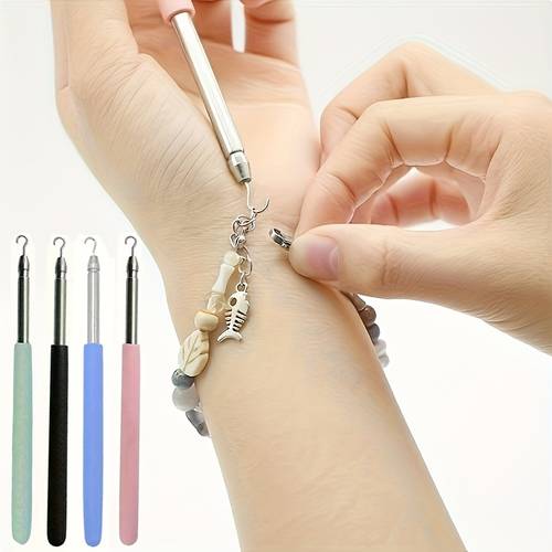 3pcs stylish stainless steel quick wear jewelry bracelet wear bracelets and necklaces hook tool wrist fixation accessory and remove jewelry labor saving tool small assist stick random color