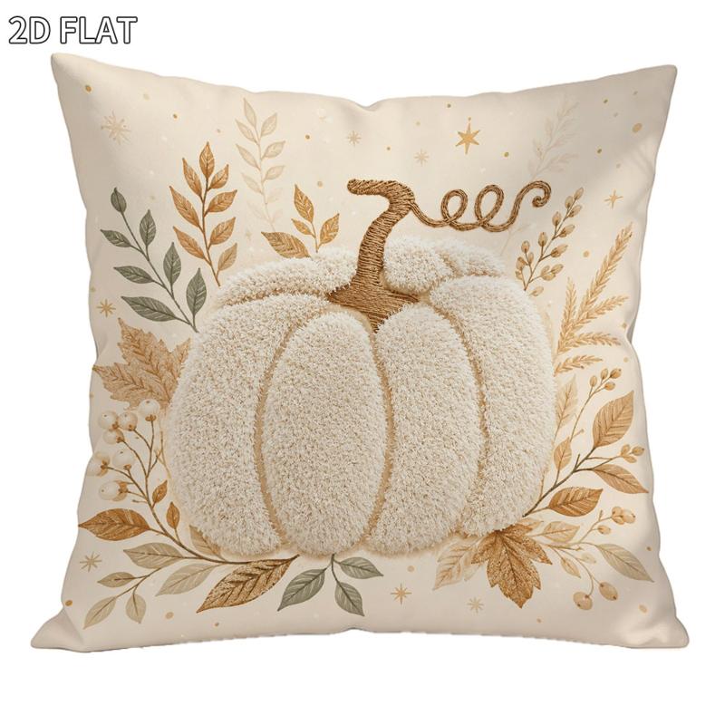 TEMU Housse de coussin sur le thème de , 1 pièce 18x18 pouces, style plat 2D avec motif de citrouille blanche duveteuse, fond beige chaud avec des