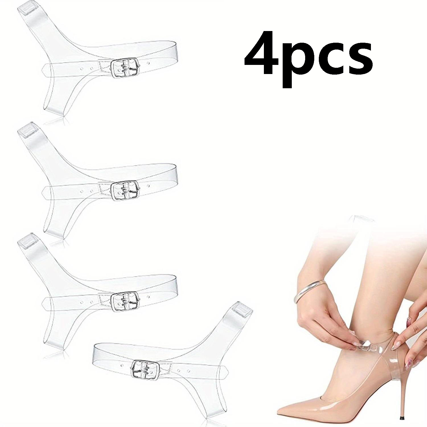 TEMU 4pcs Transparent Adjustable Shoelaces - Invisible Ankle Straps With Metal Buckles, Suitable For High Heels, Flats, And Sandals | Durable Plastic