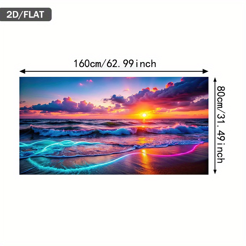 TEMU 2d Flat 1pc 31.49*62.99in/80*160cm Modern Abstract Neon Lights On Shore Print Art Wall Art Canvas Painting Art For Living Room Modern Canvas
