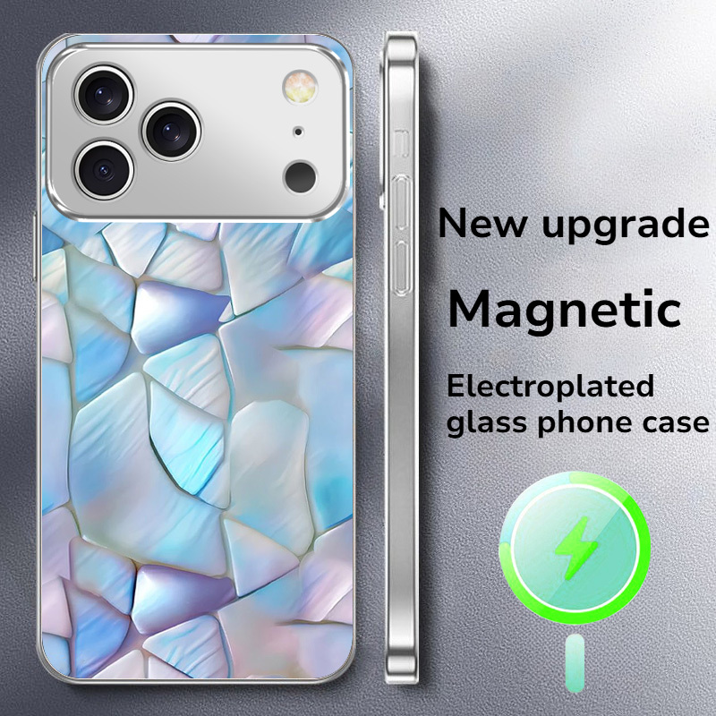 TEMU Phone Case: Exquisite Pattern Silvery Plated Magnetic Tempered Glass Phone Case, Suitable For Iphone 11/12/13/14/15/16/17/air/plus/pro/pro Max,